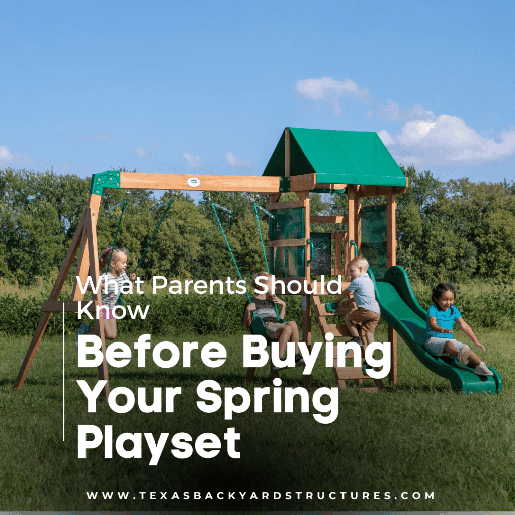 Wooden backyard playset designed for multiple age groups in Central Texas